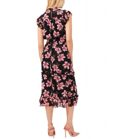 Women's Smocked-Waist Flutter-Sleeve Midi Dress Rich Black $27.22 Dresses
