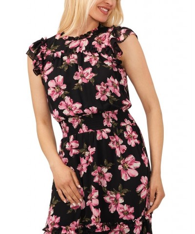 Women's Smocked-Waist Flutter-Sleeve Midi Dress Rich Black $27.22 Dresses