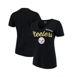 Women's Black Pittsburgh Steelers Post Season V-Neck T-shirt Black $19.19 Tops