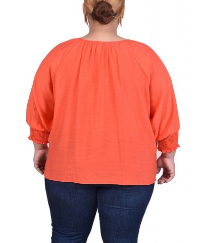 Plus Size 3/4 Sleeve Button Front Blouse Red $13.43 Tops
