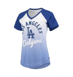 Women's Royal and White Los Angeles Dodgers Shortstop Ombre Raglan V-Neck T-Shirt Royal, White $27.60 Tops