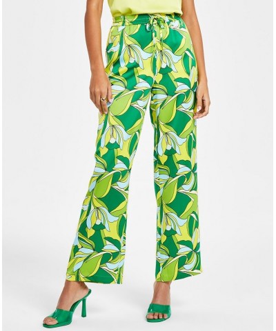 Women's Floral-Print High-Rise Pull-On Pants Green Chili $42.57 Pants