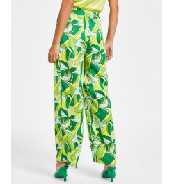 Women's Floral-Print High-Rise Pull-On Pants Green Chili $42.57 Pants