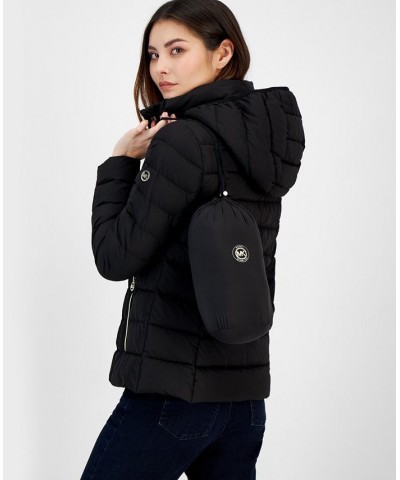 Women's Hooded Stretch Packable Down Puffer Coat Black $63.00 Coats