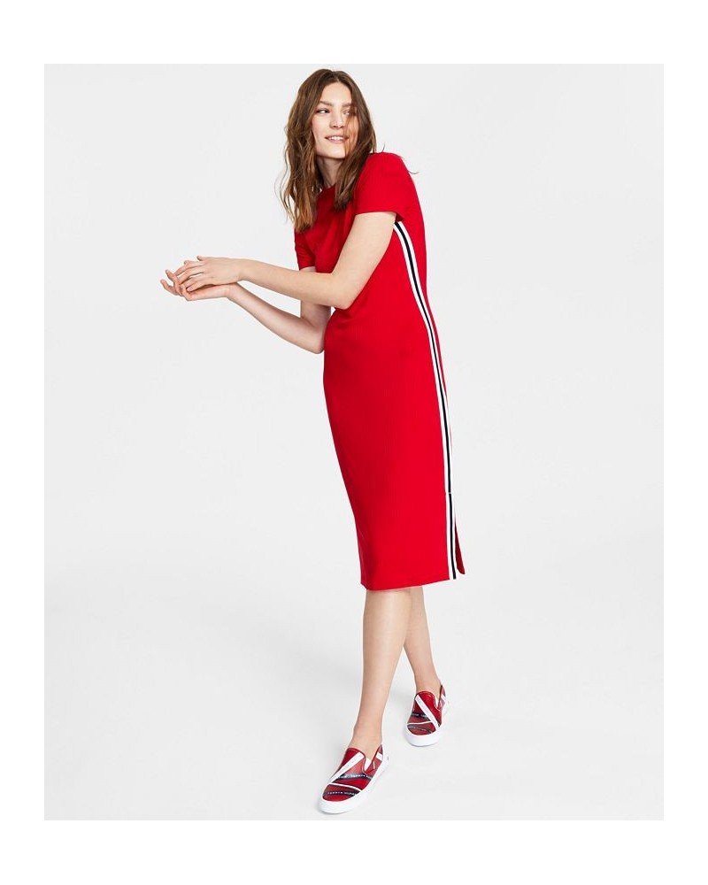 Rib-Knit Midi Dress Red $20.94 Dresses