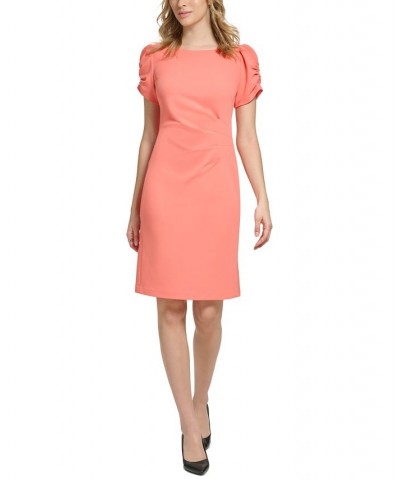 Women's Solid Side-Ruched Sheath Dress Coral Quartz $32.56 Dresses