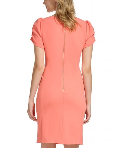 Women's Solid Side-Ruched Sheath Dress Coral Quartz $32.56 Dresses