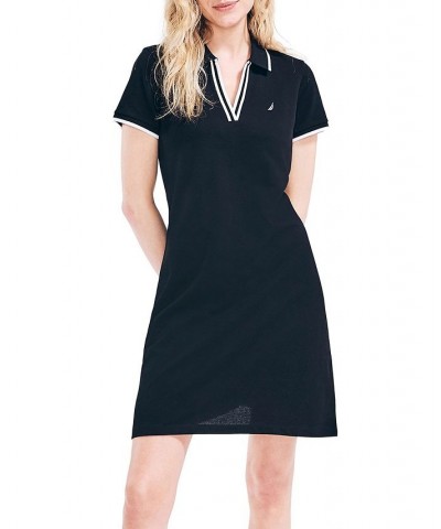 Women's Sustainably Crafted Ocean Spilt Neck Polo Dress Black $19.69 Dresses