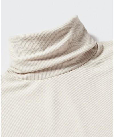 Women's Ribbed High Neck T-shirt Tan/Beige $21.59 Tops