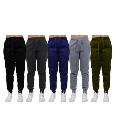 Women's Loose-Fit Fleece Jogger Sweatpants-5 Pack Black-Charcoal-Navy-Heather Grey-Olive $40.50 Pants