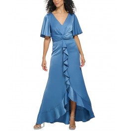 Women's Twist-Front Ruffle-Trim Gown Denim Daisy $76.48 Dresses